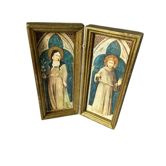 Vintage 50s 60s Gold Gilt Box 2 Saints Inside Made in Italy Religious Christian - Picture 1 of 12